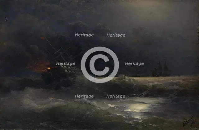 Burning ship (An episode of the Russian-Turkish War), 1896. Artist: Aivazovsky, Ivan Konstantinovich (1817-1900)