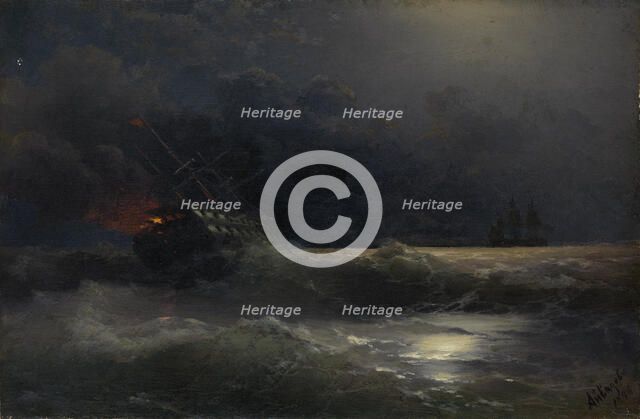 Burning ship (An episode of the Russian-Turkish War), 1896. Artist: Aivazovsky, Ivan Konstantinovich (1817-1900)