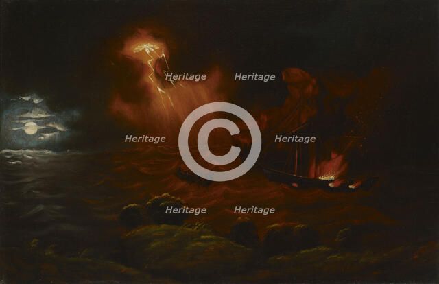 Burning steamboat, c1850s. Creator: Markus Larsson.