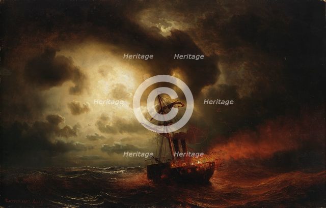 Burning Steamship, 1857. Creator: Markus Larsson.