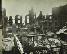 Burnt-out building, Concordia Wharf, Poplar, London, 1924
