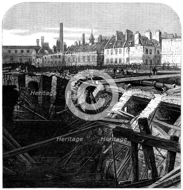 Bursting of the Fleet Ditch and destruction of part of the Metropolitan Railway..., 1862. Creator: Unknown.