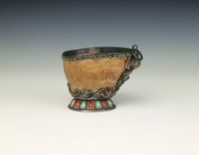 Burwood cup with silver mounts, late 18th-early 19th century. Creator: Unknown
