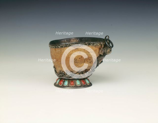 Burwood cup with silver mounts, late 18th-early 19th century. Creator: Unknown.