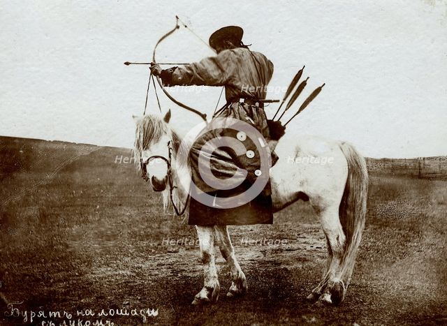 Buryat on horseback with bow, 1895-1939. Creator: L Veniukov.