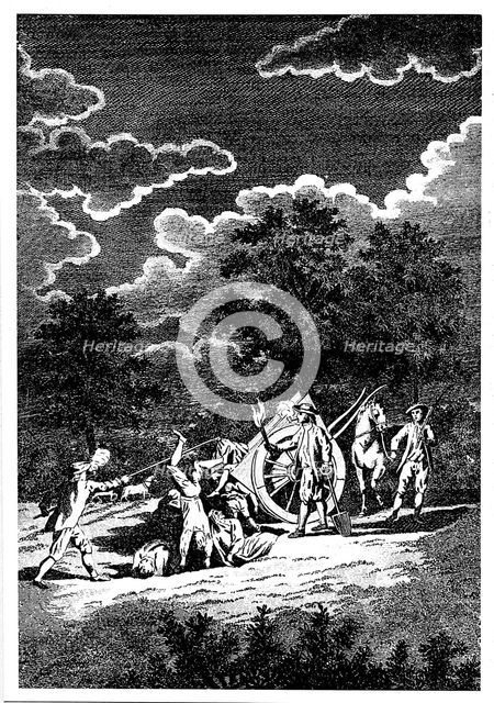 Burying victims of the Plague of London at night in multiple graves, 1665. Artist: Unknown