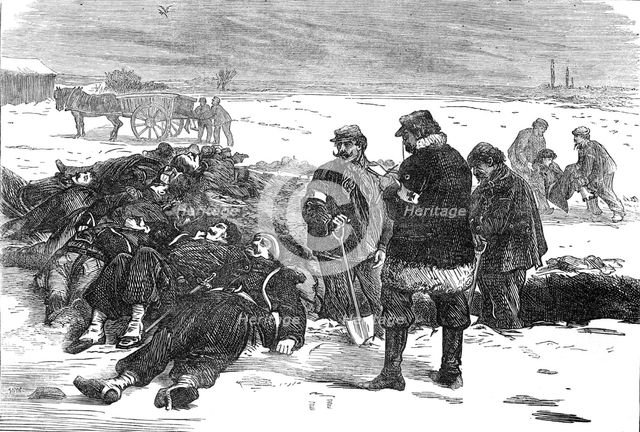 Burying French soldiers outside the village of Chevilly, 1871. Creator: Unknown.