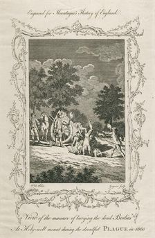 Burying plague victims, Holywell Mount, Shoreditch, London, 1665 (c late 18th century). Artist: Grignion