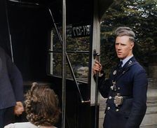Bus conductor, 1940. Creator: British Pathe Ltd