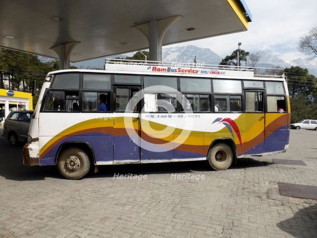 Bus in petrol station at Dharamshala Himachal Pradesh. Creator: Unknown.