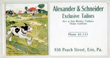 Business card for Alexander and Schneider Tailors, c1900