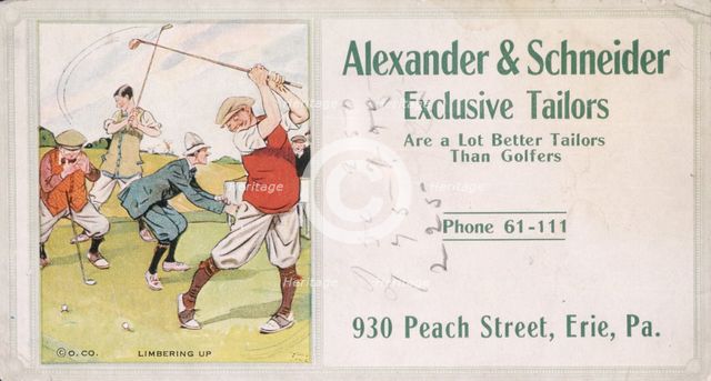 Business card for Alexander and Schneider Tailors, c1900. Creator: Unknown.