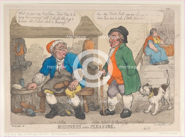 Business and Pleasure, [1813], reprint., [1813], reprint. Creator: Thomas Rowlandson.