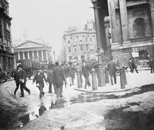 Businessmen by the Bank of England and the Royal Exchange, City of London, (1920s?). Artist: John H Stone
