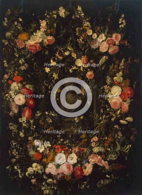 Bust of the Virgin Framed with a Garland of Flowers, 17th century. Creators: Nicolaes van Verendael, Jan van den Hecke the elder.