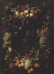 Bust of the Virgin Framed with a Garland of Fruit, 1670. Creator: Jan van den Hecke the elder