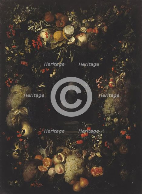 Bust of the Virgin Framed with a Garland of Fruit, 1670. Creator: Jan van den Hecke the elder.