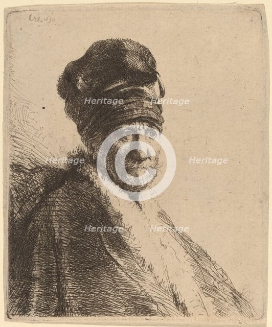 Bust of a Man Wearing a High Cap, Three-Quarters Right (The Artist's Father?), 1630. Creator: Rembrandt Harmensz van Rijn.