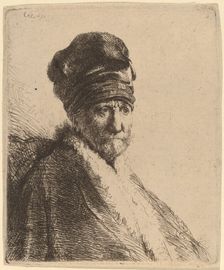 Bust of a Man Wearing a High Cap, Three-Quarters Right (The Artist's Father?), 1630. Creator: Rembrandt Harmensz van Rijn