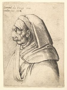 Bust of a man with a small turned-up nose and very high upper lip, wearing hood, in profil..., 1666. Creator: Wenceslaus Hollar