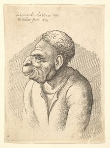 Bust of a man with hooked nose, prominent upper lip, open mouth and short curly hair..., 1665. Creator: Wenceslaus Hollar