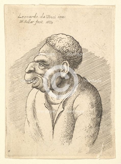 Bust of a man with hooked nose, prominent upper lip, open mouth and short curly hair..., 1665. Creator: Wenceslaus Hollar.
