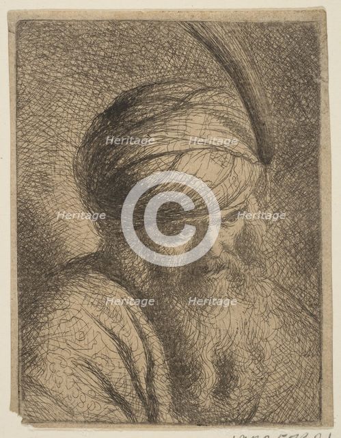 Bust of a Man in a Feathered Turban and Long Beard.n.d. Creator: Circle of Rembrandt.
