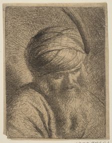 Bust of a Man in a Feathered Turban and Long Beard.n.d. Creator: Circle of Rembrandt