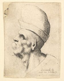 Bust of a deformed man wearing a bulbous hat in profile to the left, 1625-77. Creator: Wenceslaus Hollar