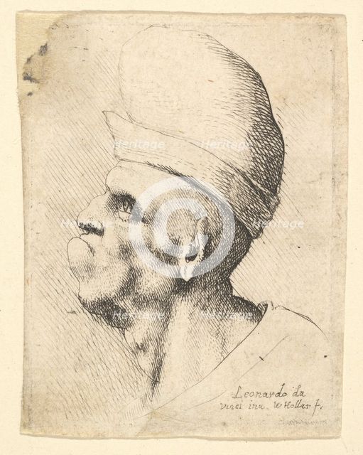 Bust of a deformed man wearing a bulbous hat in profile to the left, 1625-77. Creator: Wenceslaus Hollar.