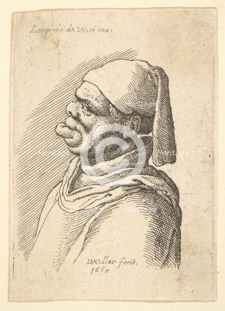Bust of a deformed man with a hat and a fat, protruding lower lip in profile to left, 1625-77. Creator: Wenceslaus Hollar.