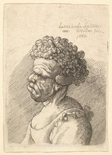 Bust of a deformed woman with curly hair in profile to the left, 1665. Creator: Wenceslaus Hollar