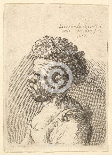 Bust of a deformed woman with curly hair in profile to the left, 1665. Creator: Wenceslaus Hollar.
