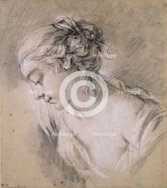 Bust of a Girl in profile to left, mid 18th century. Artist: Francois Boucher.