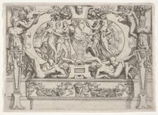 Bust of a woman flanked by three women on each side, set within an elaborate frame, ca. 1540-80. Creator: Battista del Moro