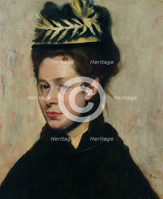 Bust of a woman with a feathered hat, c1887. Creator: Degas, Edgar (1834-1917).