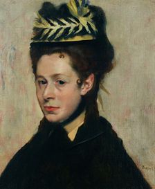 Bust of a woman with a feathered hat, c1887. Creator: Degas, Edgar (1834-1917)