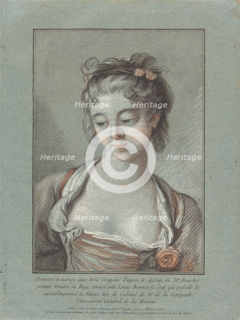 Bust of a Young Woman Looking Down, 1765/1767. Creator: Louis Marin Bonnet.