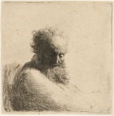 Bust of an old bearded Man, looking down, three quarters right, 1631. Creator: Rembrandt Harmensz van Rijn