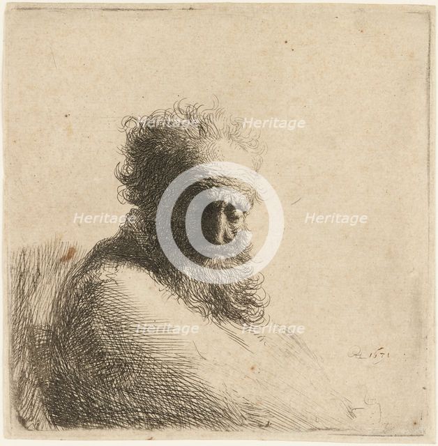 Bust of an old bearded Man, looking down, three quarters right, 1631. Creator: Rembrandt Harmensz van Rijn.