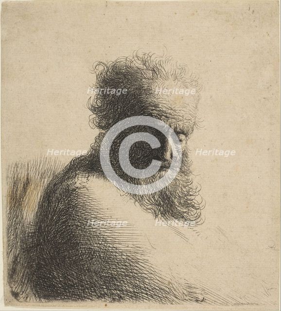 Bust of an Old Bearded Man Looking Down, Three-Quarters Right, 1631. Creator: Rembrandt Harmensz van Rijn.