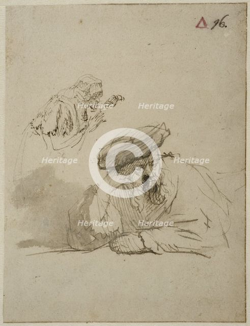 Bust of an old man, and an old woman leaning forward, 17th century. Creator: Rembrandt Harmensz van Rijn.