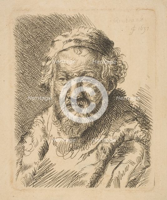Bust of an Old Man in a Coat and Fur Collar (copy).n.d. Creator: Workshop of Rembrandt (Rembrandt van Rijn) (Dutch, Leiden 1606-1669 Amsterdam).
