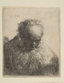 Bust of an Old Man with a Flowing Beard: the Head Bowed Forward: Left Shoulder Unshaded, 1630. Creator: Rembrandt Harmensz van Rijn