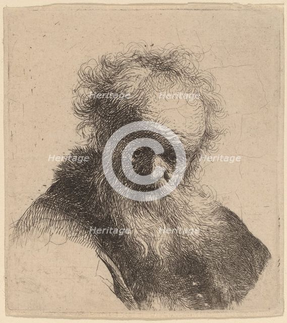 Bust of an Old Man with Flowing Beard and White Sleeve, c. 1630. Creator: Rembrandt Harmensz van Rijn.