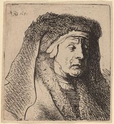 Bust of an Old Woman in a Furred Cloak and Heavy Headdress, 1631. Creator: Rembrandt Harmensz van Rijn