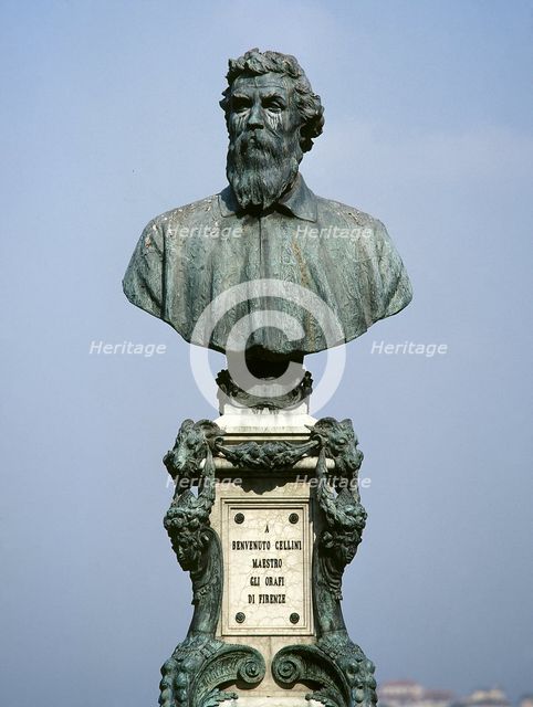 Bust of Benvenuto Cellini (1500-1571), Italian sculptor, Ponte Vecchio, Florence, Italy, 1901 (2000) Creator: LTL.