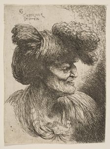 Bust of beardless old man in profile facing right, from the series of Small Head..., ca. 1645-1650. Creator: Giovanni Benedetto Castiglione