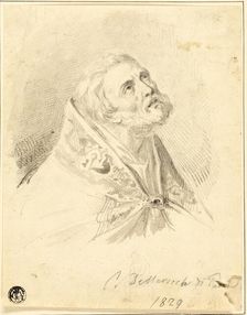Bust of Bishop Saint, with Slight Figure Sketches, 1829. Creators: Carlo Dellarocca, Paul Delaroche