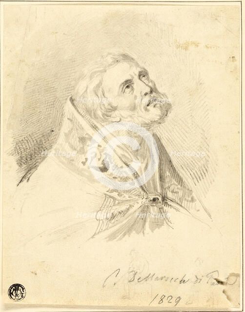 Bust of Bishop Saint, with Slight Figure Sketches, 1829. Creators: Carlo Dellarocca, Paul Delaroche.